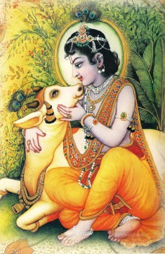 Krishna avec vache Peinture à l'huile